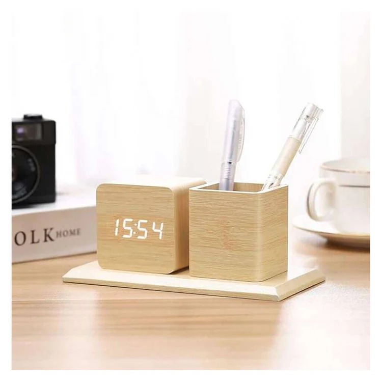 Corporate Wooden LED Alarm Clock with Organizer And Display